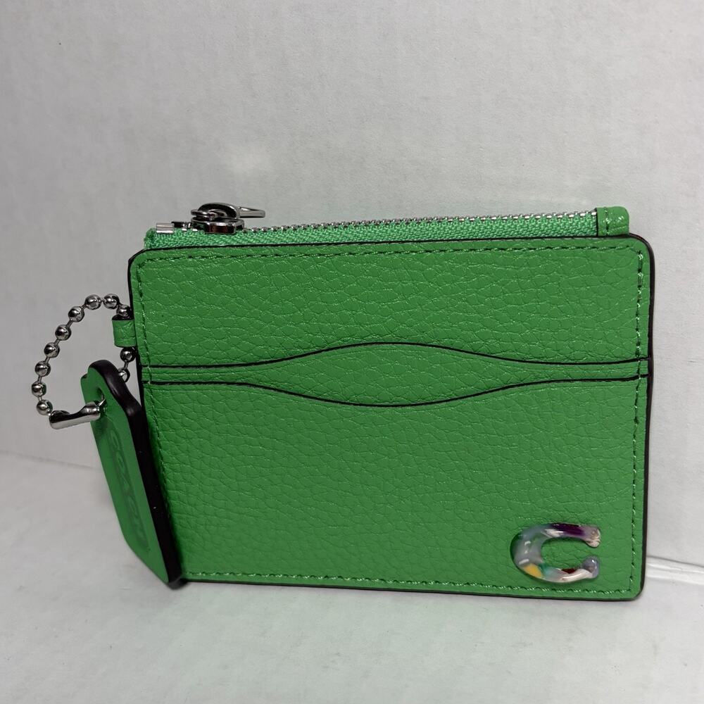 COACH CX167 COACHTOPIA WAVY ZIP CARD CASE W/ KEY RING Electric Kelp